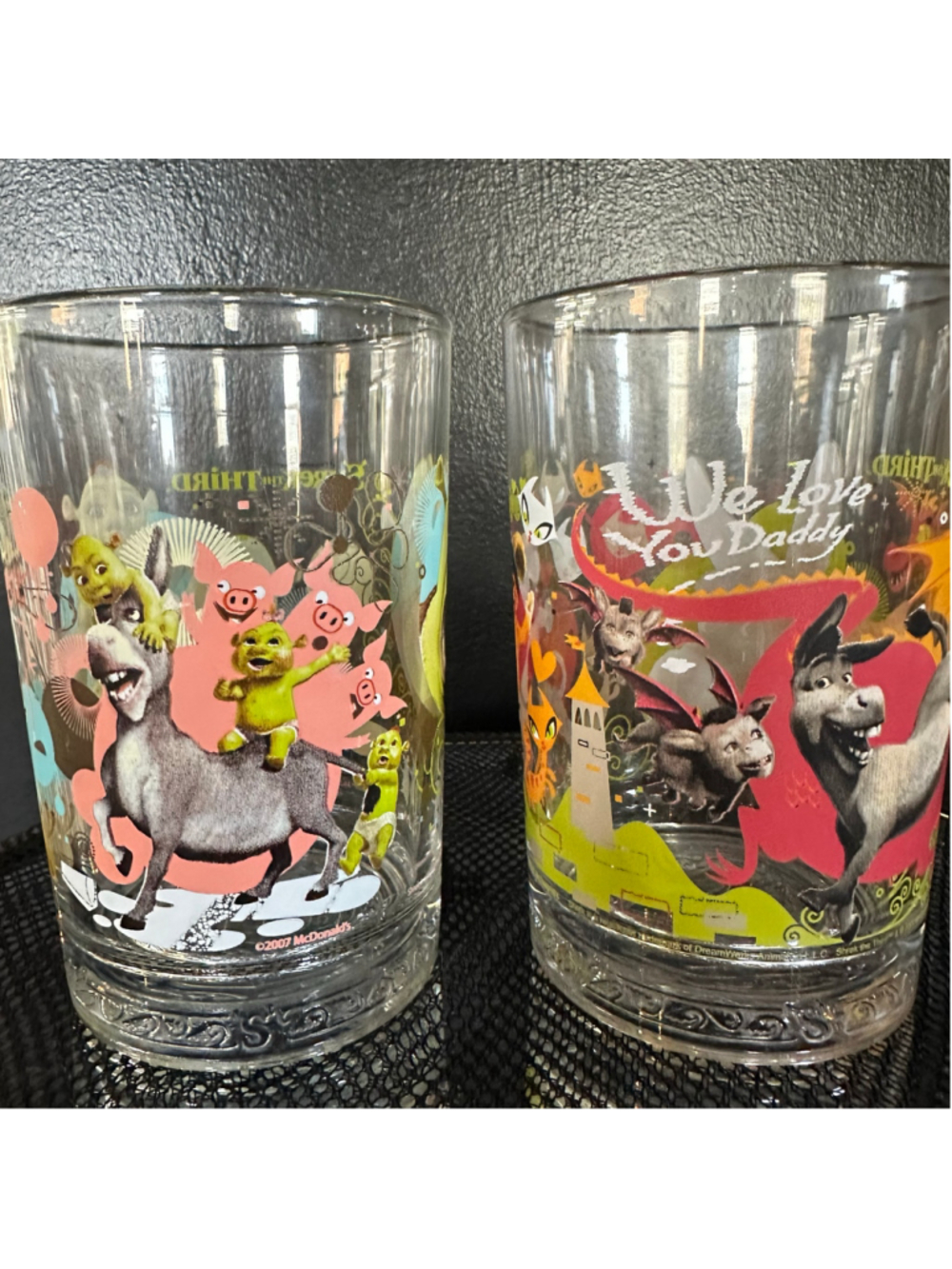 2007 McDonald’s Shrek the Third Glasses Set of 2 Y2K Movie Collectible F26